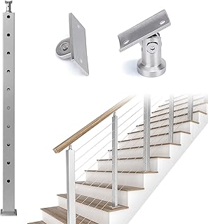 Sponsored Ad - Muzata Cable Railing End Post Square One Side-Drilled 30 Degree Stair Brushed 36"x2"x2" Wood Concrete Surfa...
