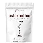 Micro Ingredients Astaxanthin 12mg, 60 Softgels | Premium Astaxanthin Antioxidant Supplements* | Fresh Microalgae Source | Triple Strength, Easy to Swallow, Non-GMO, Soy Free