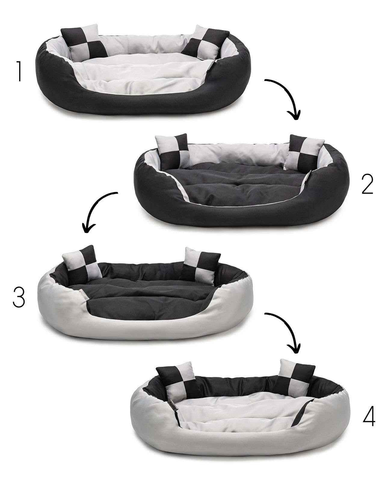 lionto 4 in 1 Lettino per Cane, (M) 85x70 cm Nero/Grigio