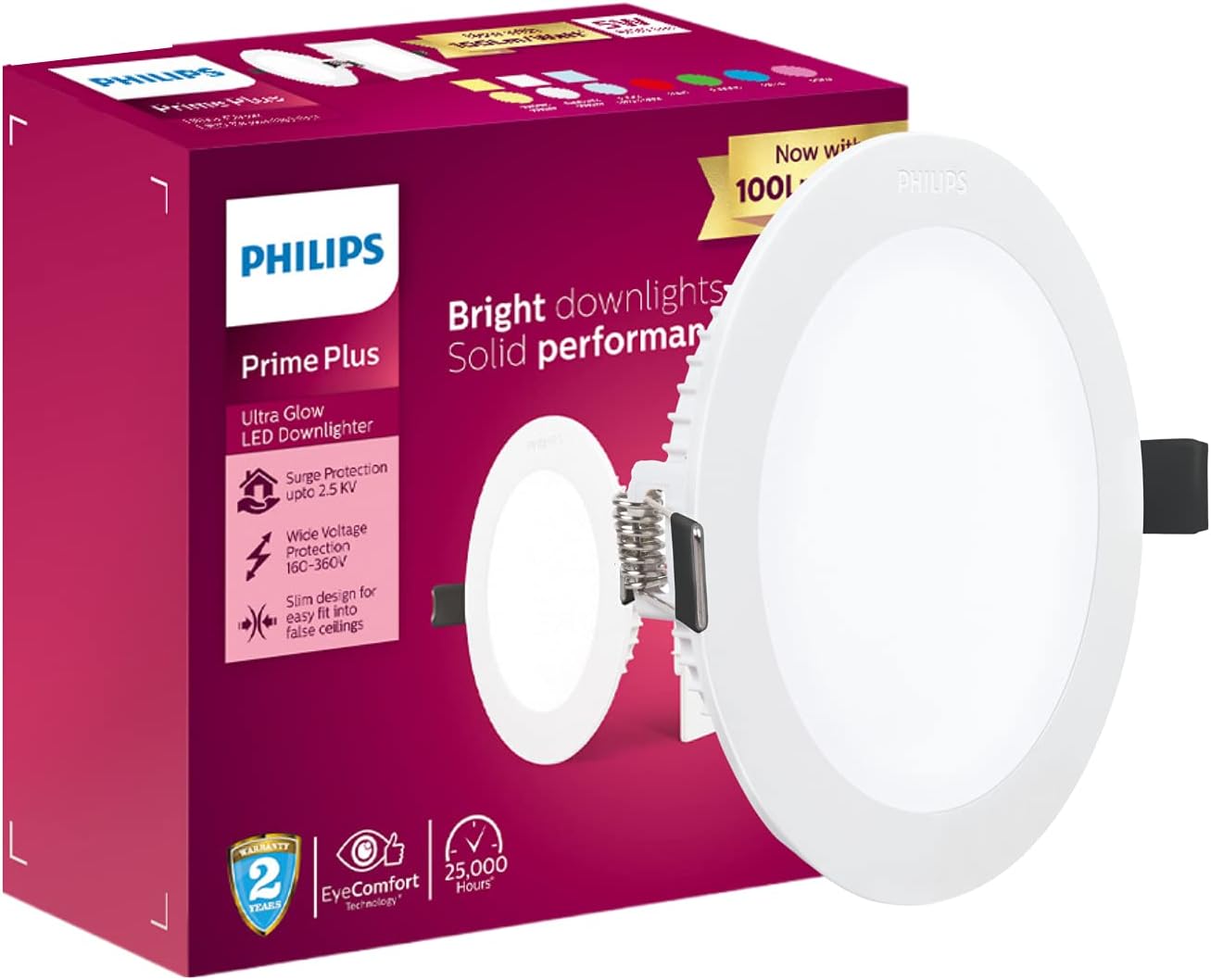 Philips 5W Round AP Plus UltraGlow LED DL Recessed LED Panel Ceiling Light (Pack of 1,Warm White)