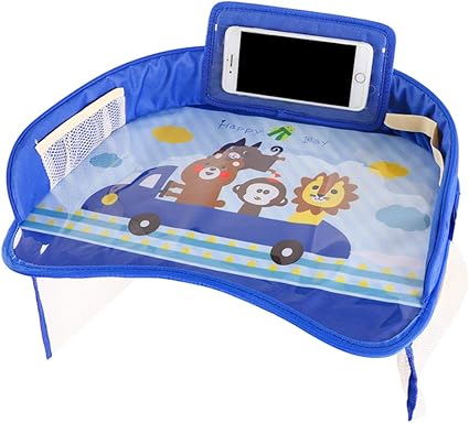 Amazon Goshang チャイルドトレイ 固定バンド付き ベビーテーブル 座席サイドテーブル 収納 撥水 メッシュポケット ボトル チャイルドシート 子供用車 食事遊び おでかけ 読書 旅行に大活躍 ブルー 車内収納小物 ベビー マタニティ 通販