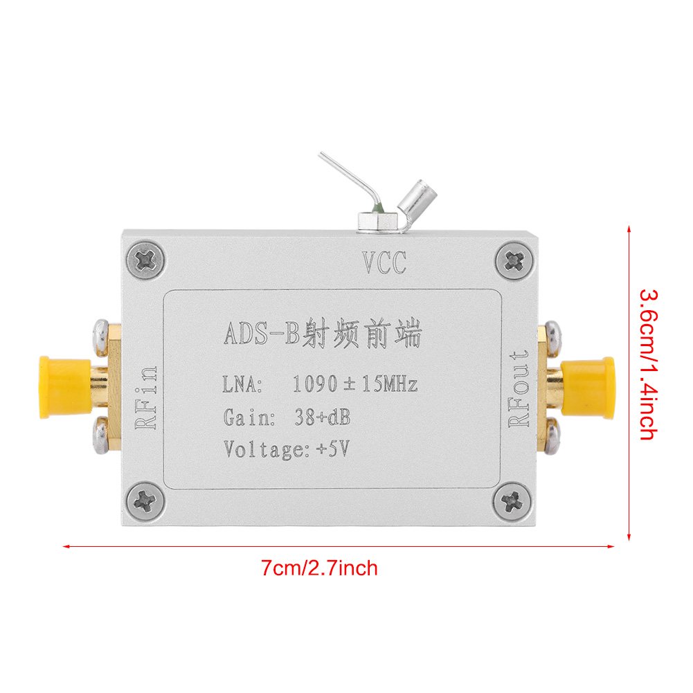 Amplificador de bajo Ruido, ADS,B 1090MHz RF Radiofrecuencia Frontal Ganancia 38dB LNA con Filtro de Ruido, para Mejora de Señal