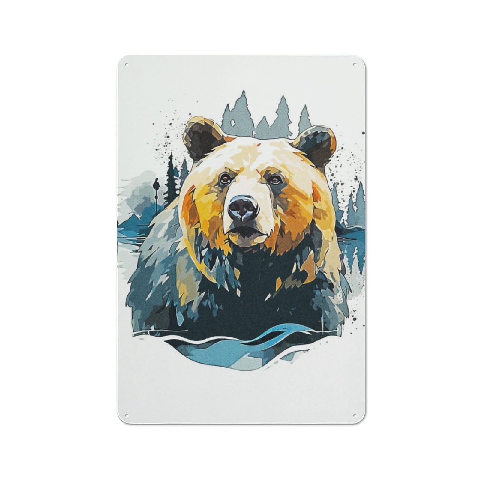 Junmoney Bear Minimalist Tin Wall Plaque 30X20cm With For Dining Room Or Kitchen, A Metal Wall Feature For Kitchens And Dining Spaces
