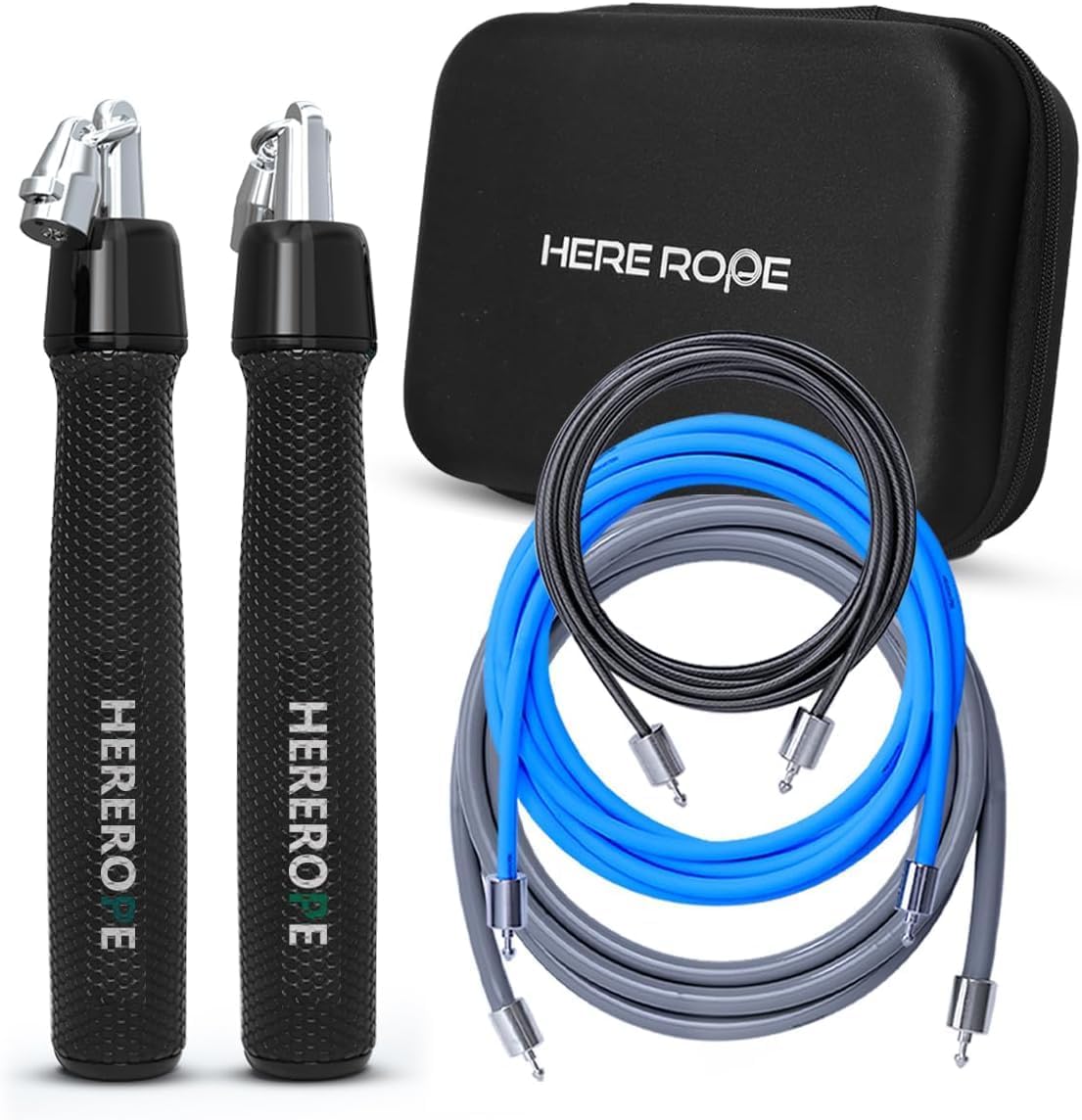 HEREROPE Weighted Jump Rope Interchangeable 1/6lb 1/4lb 1/2lb Heavy Duty Rope- Adjustable Length, Tangle Free, Smooth Ball Bearing, Golf Grade Grip, Skipping Rope for Weight Loss Fitness