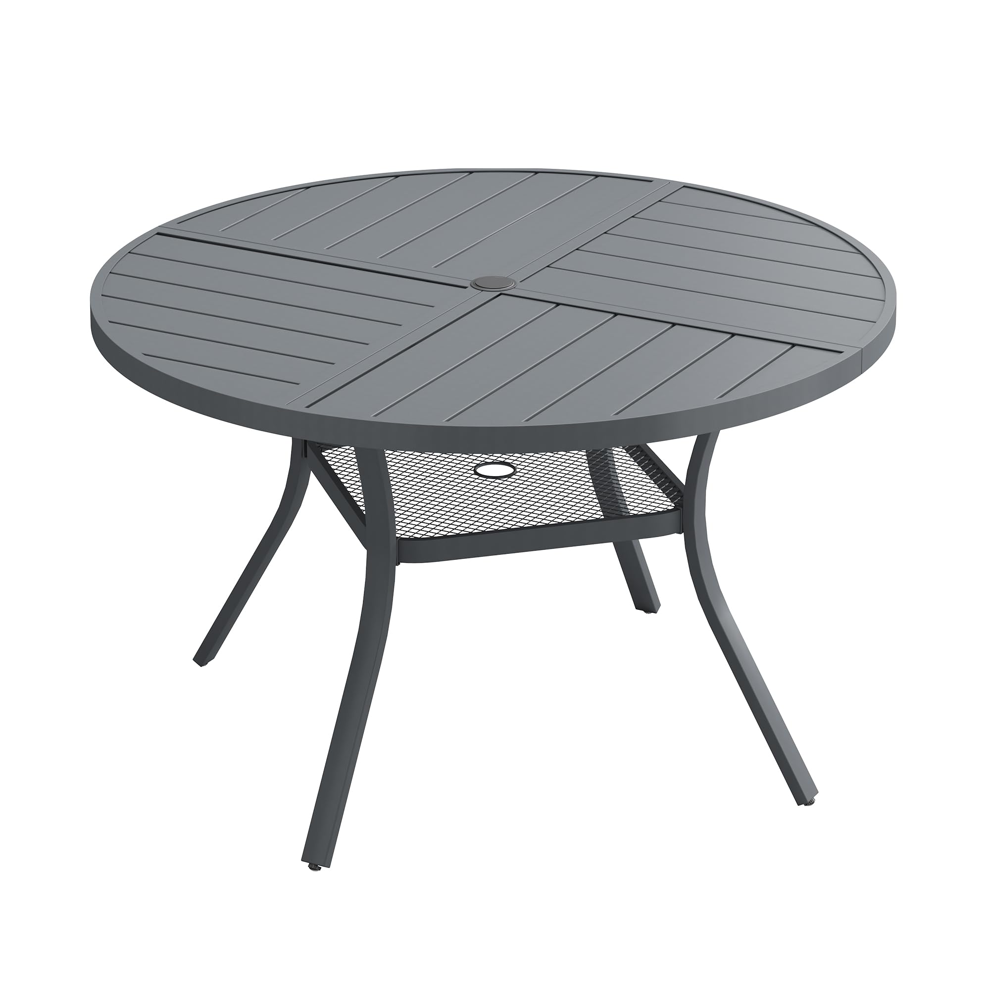 VICLLAX 40.6" Round Outdoor Table, Patio Dining Table for 4 with Umbrella Hole for Garden Lawn Deck Backyard, Dark Grey