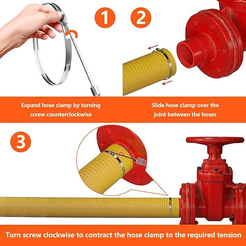 Miniatura 3 de BOTTEN Abrazaderas de manguera negras de 1-13 a 2-14 pulgadas (1.299-2.244 in) 304 abrazaderas de manguera de engranaje helicoidal ajustables de