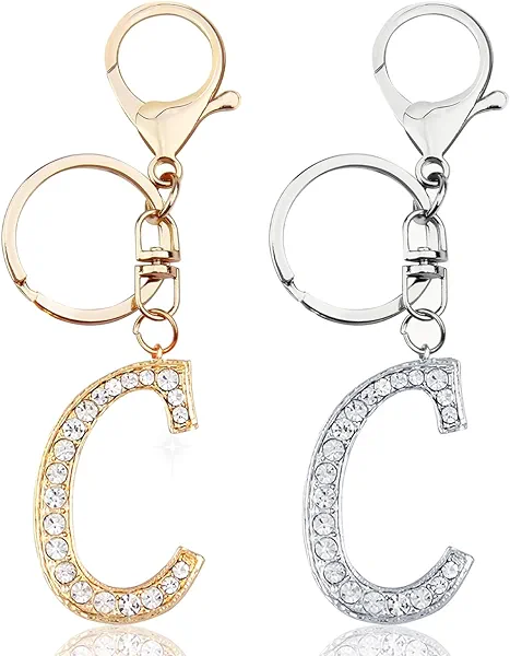 VIQWYIC 2 Pack Initial Letter Keychain for Women Girls, Bling Rhinestones A-Z Alphabet Keyring Handbags Charms (Gold&Silver)