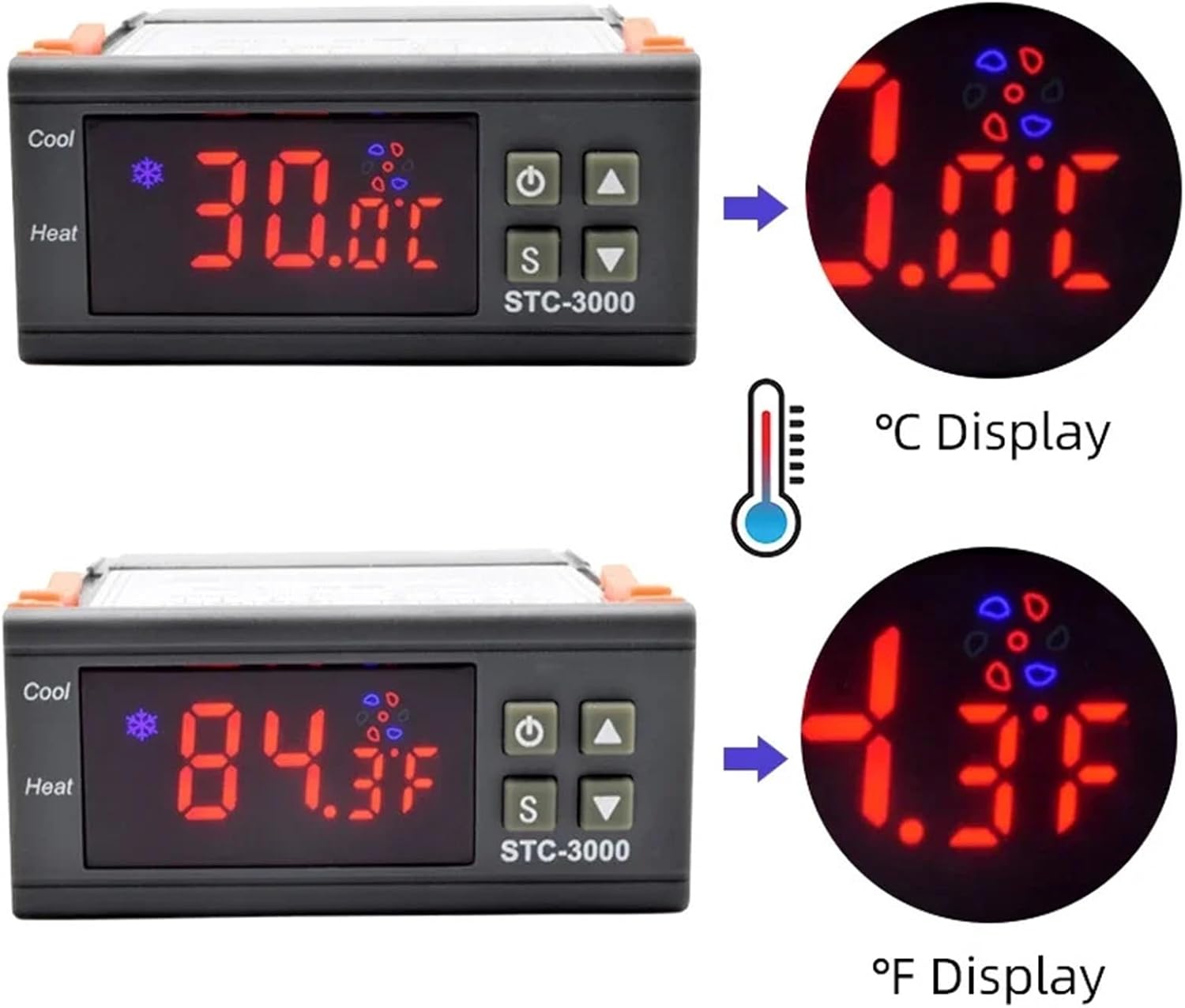 STC-3000 LED Digital Microcomputer Temperature Controller, 'C/'F Display Thermostat AC220V DC12V Heating Cooling Thermoregulator(DC 12V)