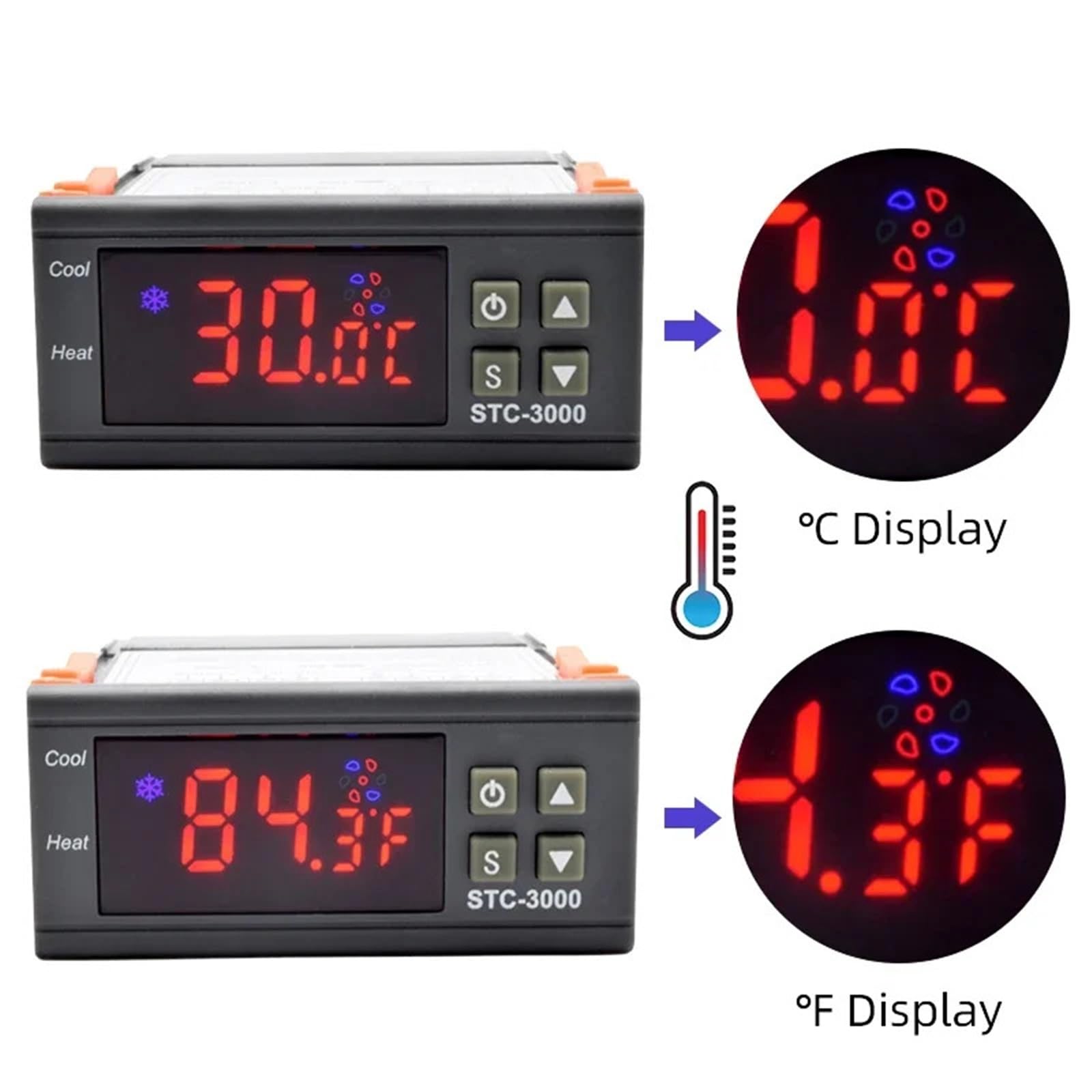 STC-3000 LED cyfrowy mikrokomputerowy regulator temperatury, termostat z wyświetlaczem C/F AC220 V DC12 V ogrzewanie chłodzenie termoregulator (DC 12 V)