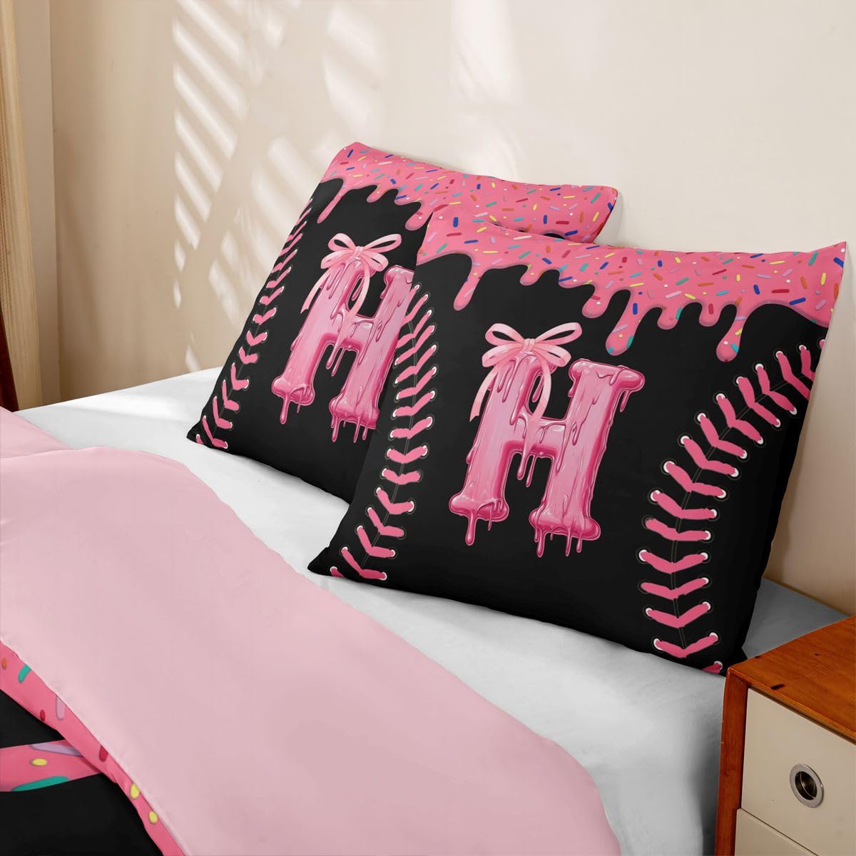 Homewish Schwarz Rosa Eiscreme Tropfen Bettwäsche 4teilig 135x200