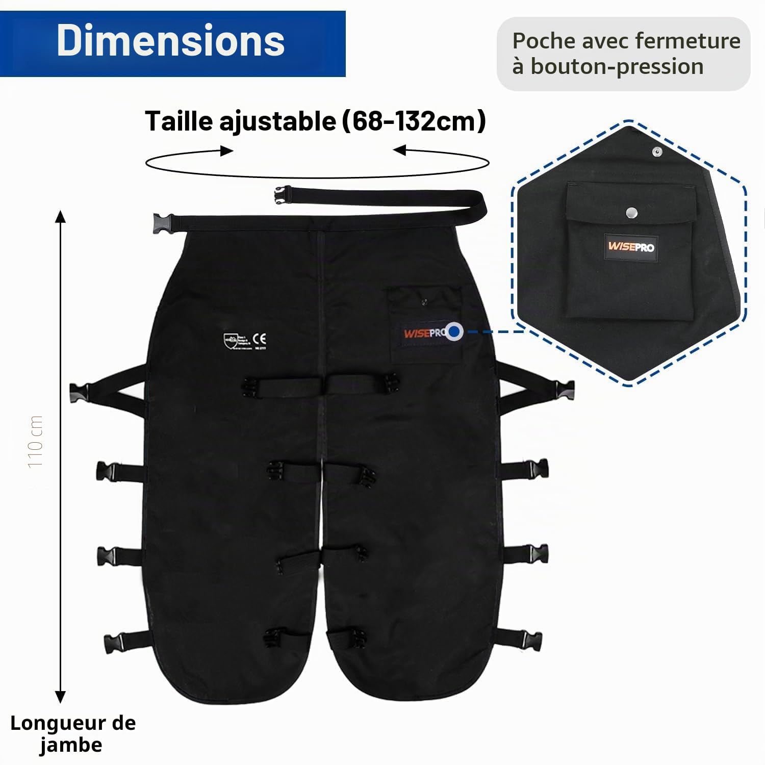 Legging de sécurité universel pour tronçonneuse, 8 couches, chaps de protection réglables, pantalon de sécurité, équipement de protection forestière, protection avant uniquement