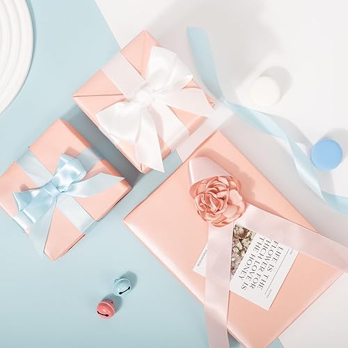 Miniatura 6 de Burymento Rollo de papel de regalo rosa de 17 pulgadas x 32.8 pies, 1 rollo, suministros de papel de regalo de color sólido con brillo perlado para