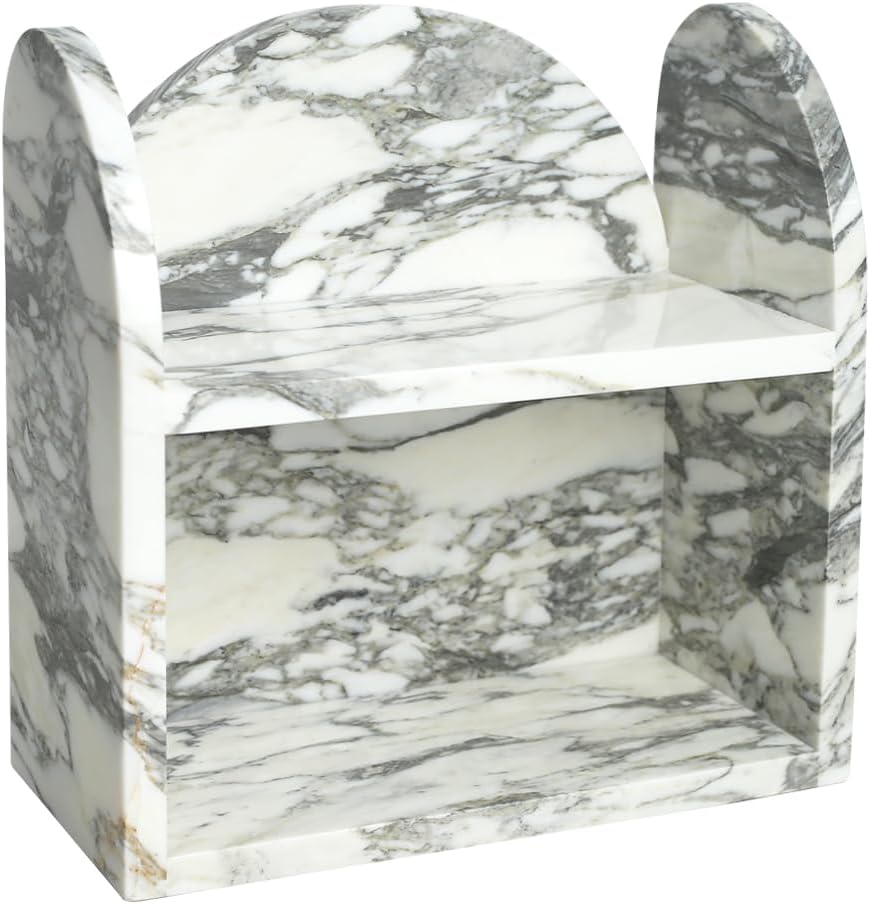 DUANYAN Marble Shelf Bathroom Counter Organizer and Storage 2-Tier White
