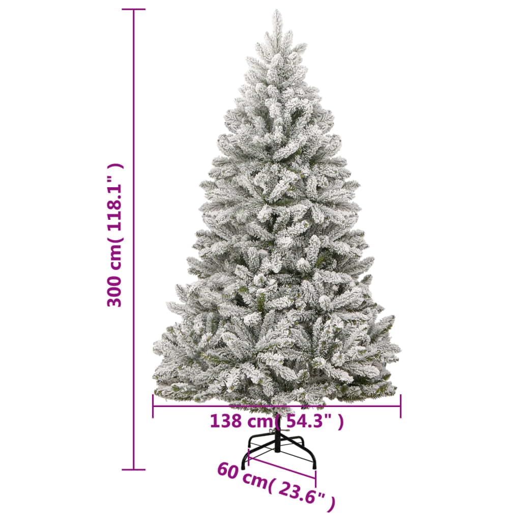 Árbol de Navidad artificial plegable, cubierto de nieve, 300 cm, con puntas de PVC, soporte de metal, para interior y exterior, árbol de Navidad verde con nieve