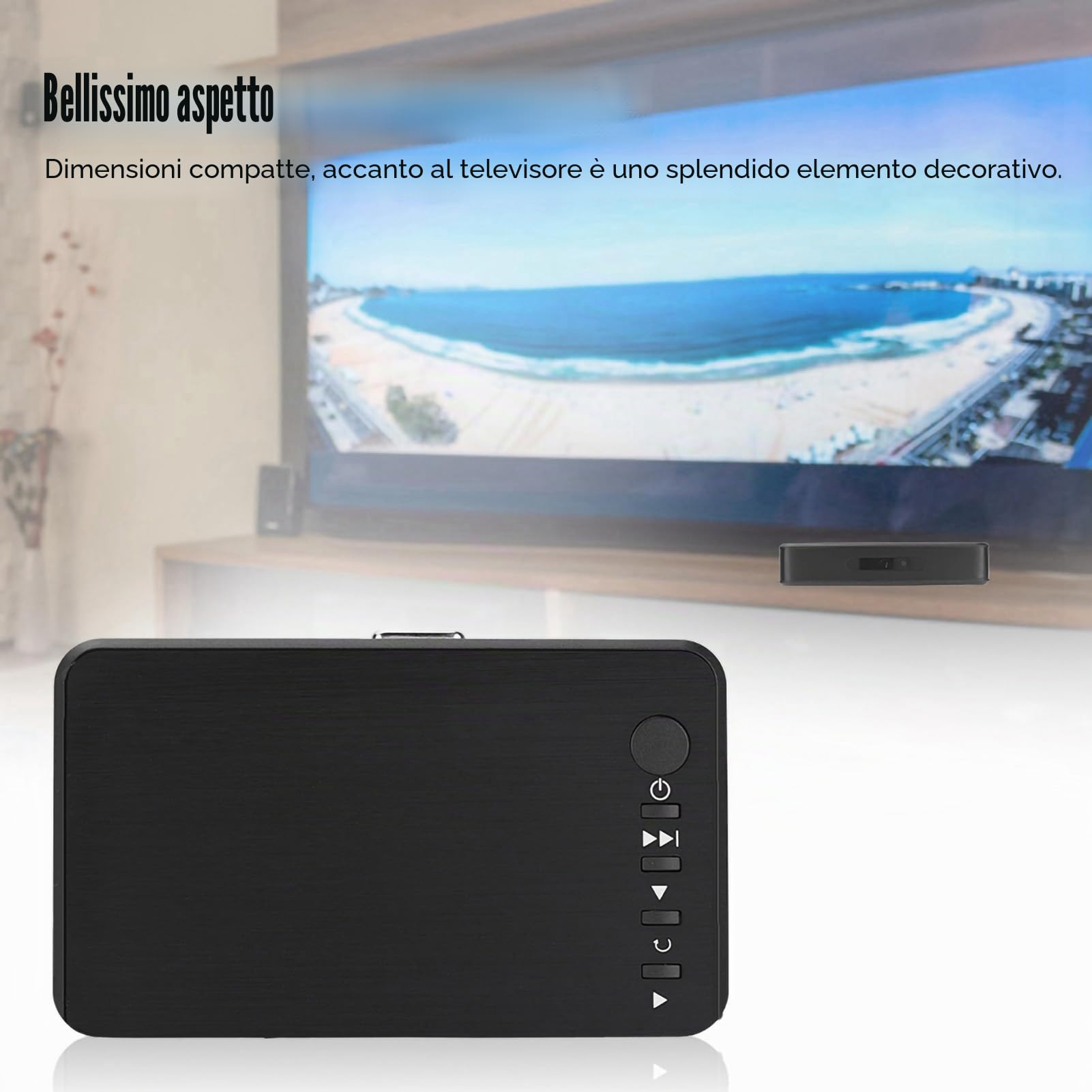 1080P HD Media Player Supporto USB, dimensioni compatte, telecomando digitale completo, codifica di decodifica fino a 100 Mbps per tutti i film tradizionali (spina europea)