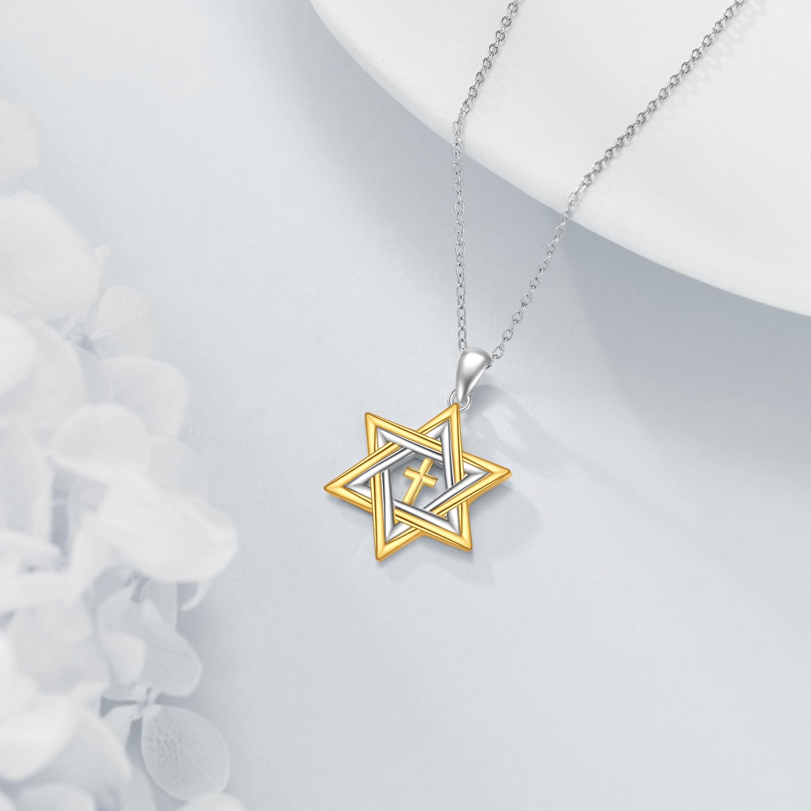 ONEFINITY Collana con stella di David, in argento Sterling 925, con ciondolo a forma di stella di David, regalo per uomo e donna