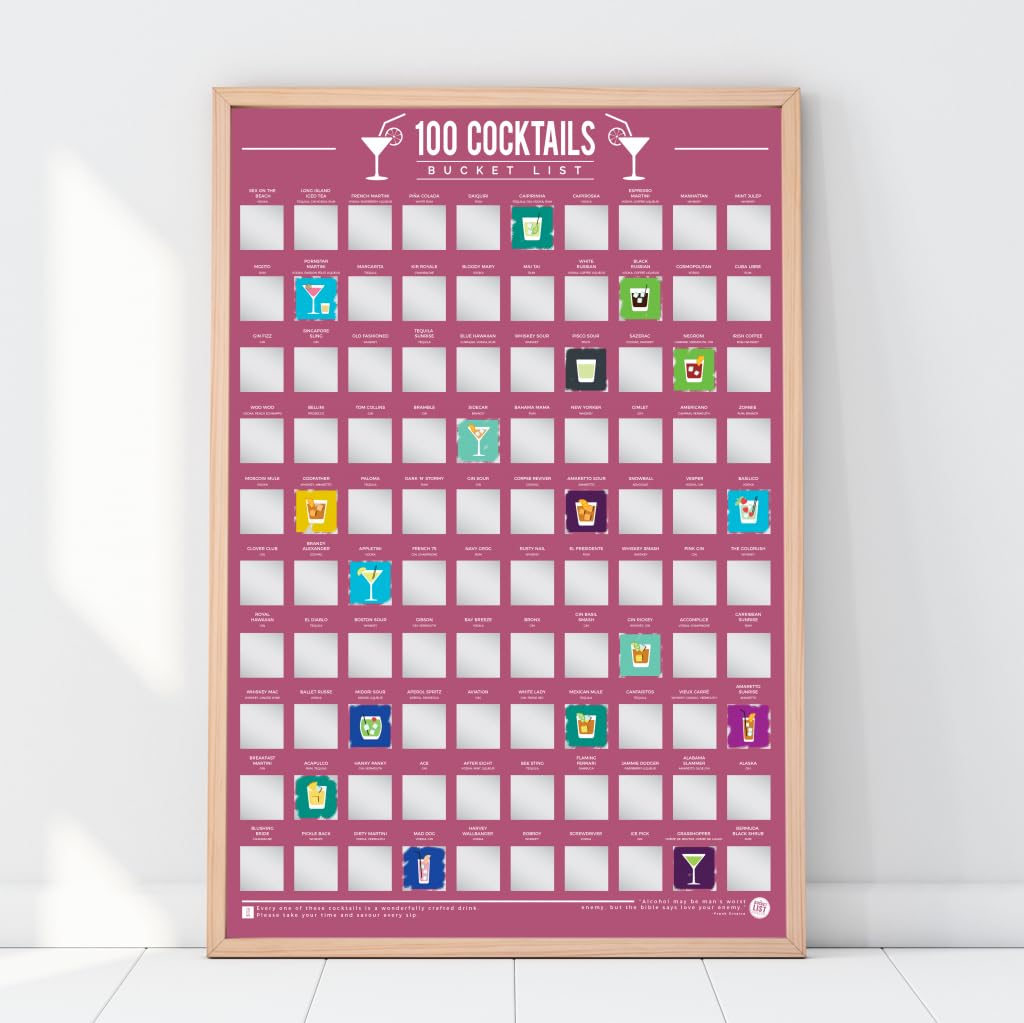 Gift Republic 100 Cocktails Bucket List Scratch Poster