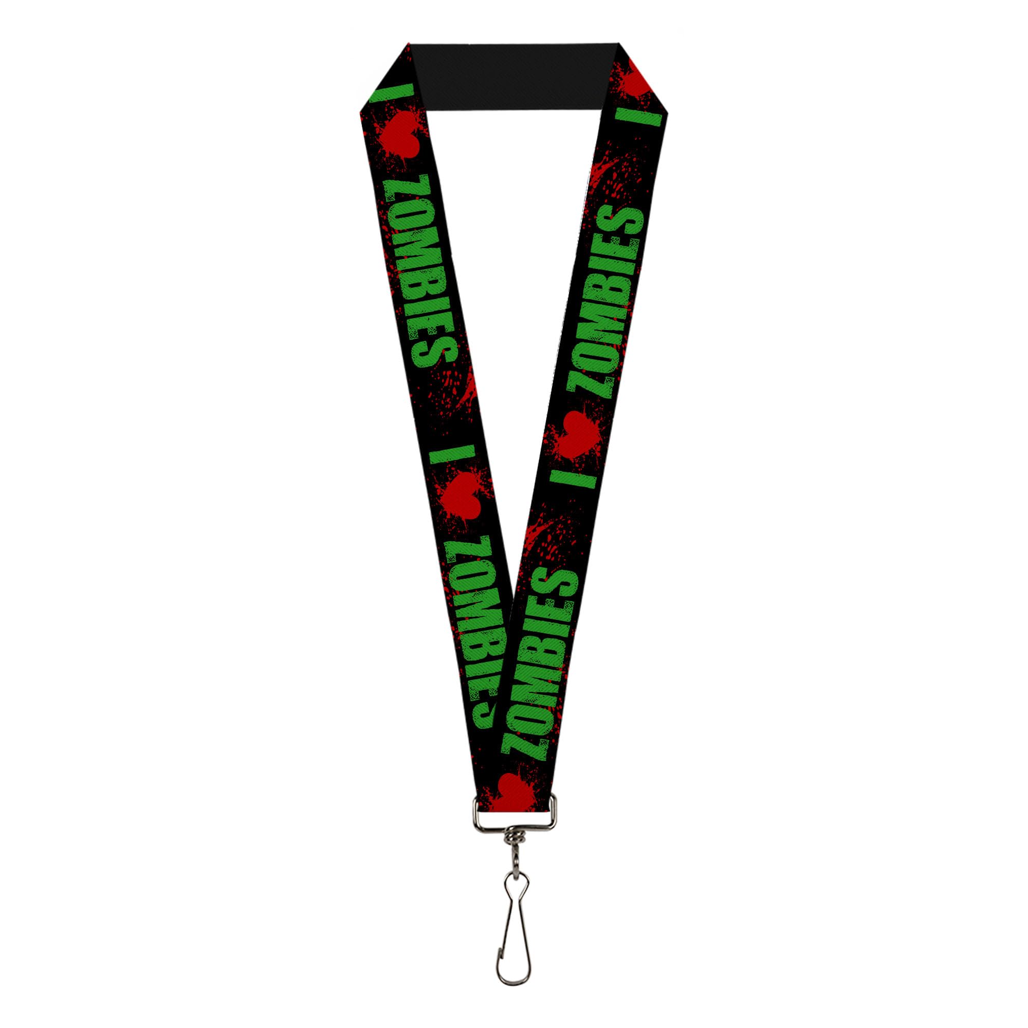 Buckle-Down Women's Multicolor Buckle Down Lanyard-1.0"-I Heart Zombies Bold Splatter Black/Green Key Chain, One Size