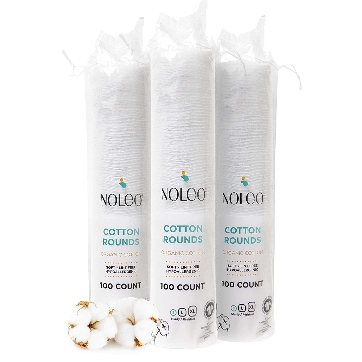Organic Cotton Rounds kompatybilne z produktami do makijażu, padami do demakijażu oczu i chusteczkami dla niemowląt, rozmiar S, 300 Noleo