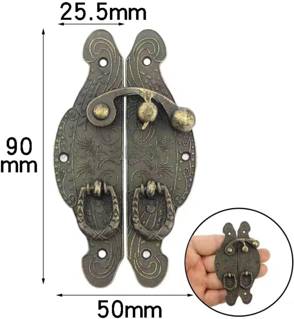 Hasps Latch, Box Latch Buckle Old Wooden Gift Box Toggle Lock Alloy Buckle Door Latch Hook Furniture Hardware Zinc Alloy 90 * 50mm