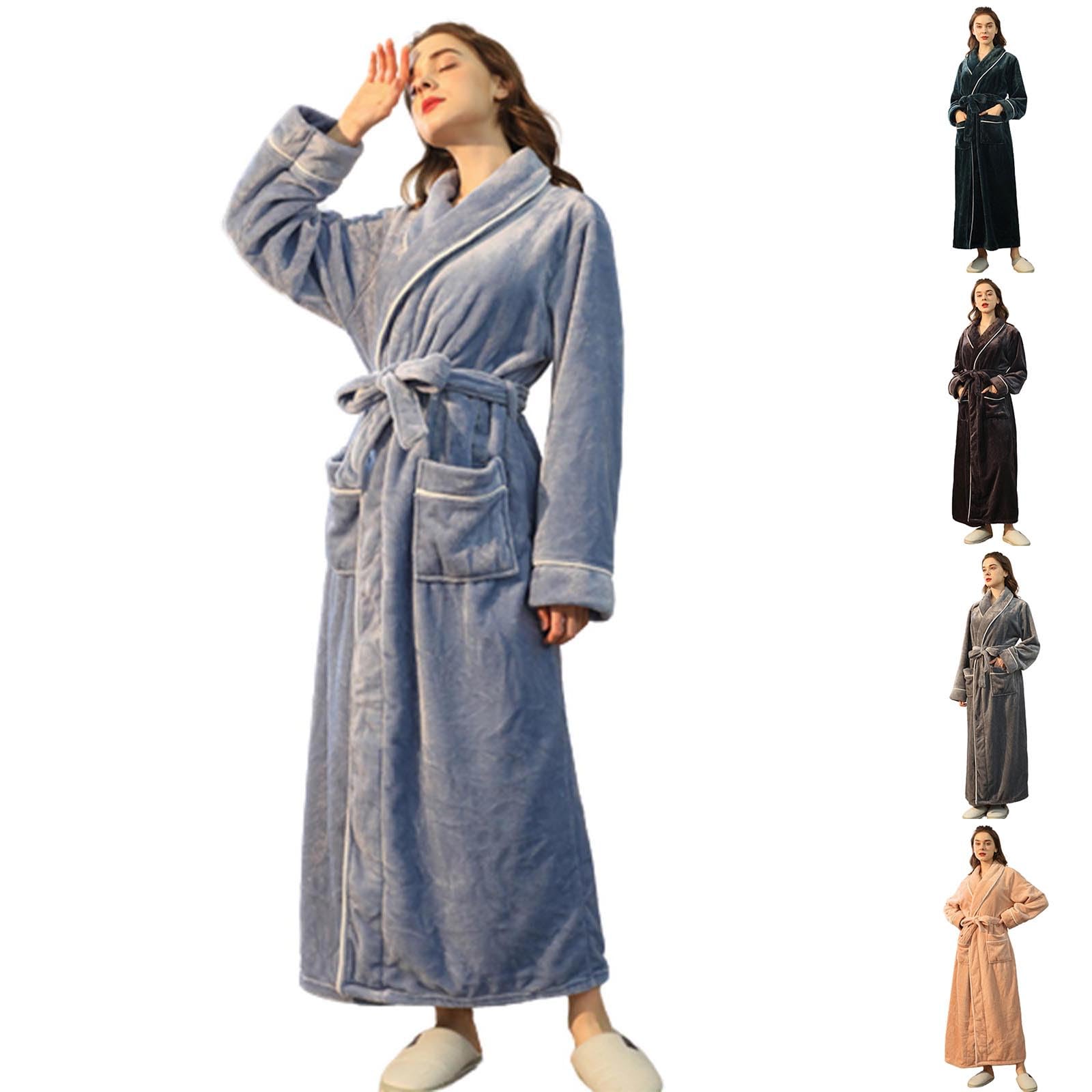 Accappatoio da donna in pile, in flanella, termico, caldo, in pile, kimono, comodo, morbido, abbigliamento da casa, per inverno e autunno, delicato sulla pelle