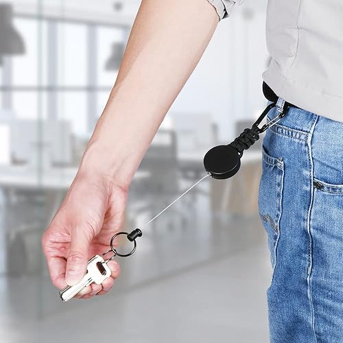 Miniatura 2 de AOMIG Paquete de 2 carretes retráctiles resistentes con cable de acero y clip de mosquetón, carrete de clip de identificación retráctil, llavero