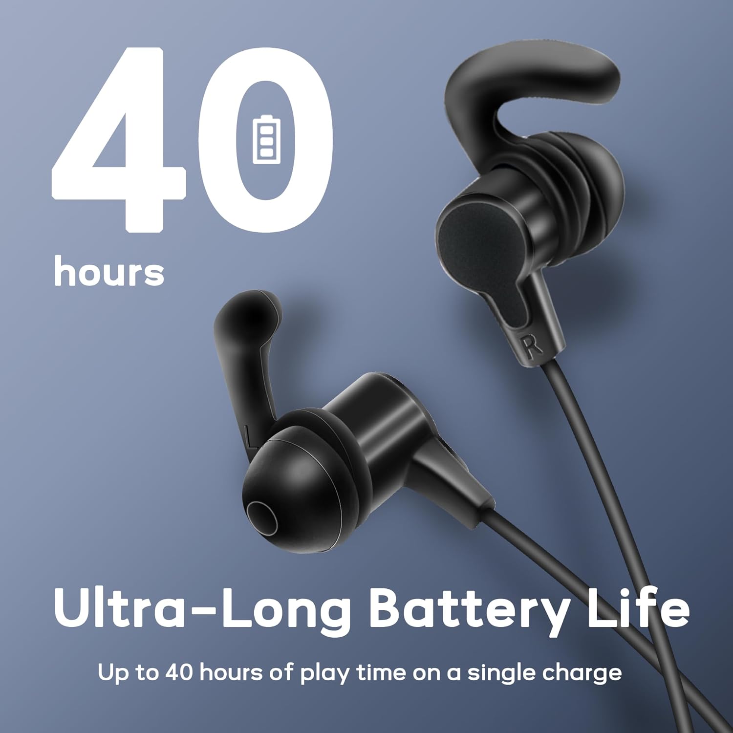 Bluetooth 5.4 Wireless in-Ear Headphones, Black, 40H Playtime, IPX7 Waterproof, aptX Lossless Audio, 33ft Range, Fast Charging, Noise Cancellation, Sports Theme - Image 2