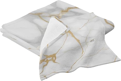 Miniatura 2 de Juego de 2 toallas de baño con textura de mármol blanco dorado altamente absorbentes juego de 2 toallas de algodón de secado rápido calidad prémium