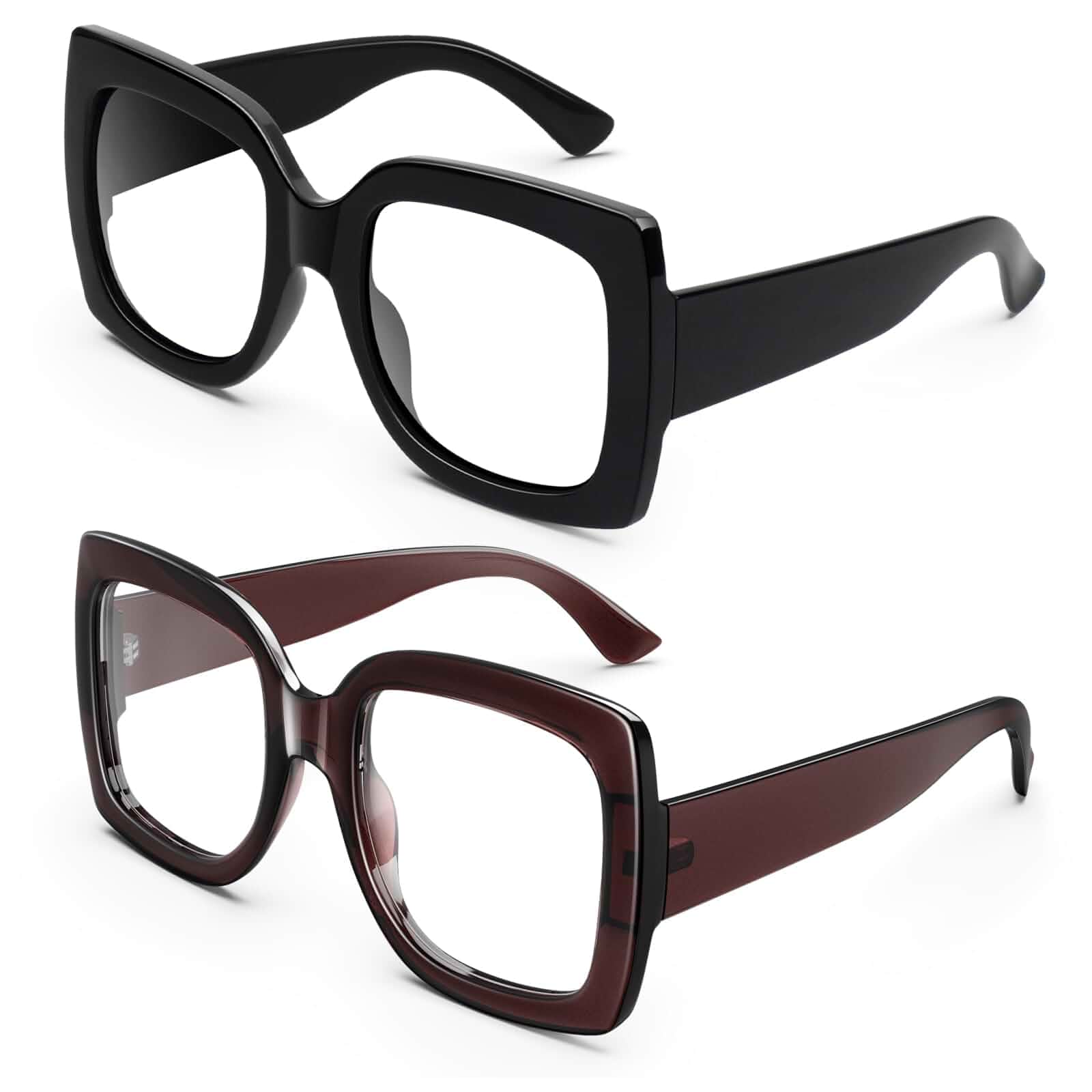 GQUEEN Oversized Fake Glasses Women Men Retro Square Frame Clear Lens Tangle-free Design, Vintage Style, UV400 Protection, Thick, Big, Non-prescription, Eyeglasses