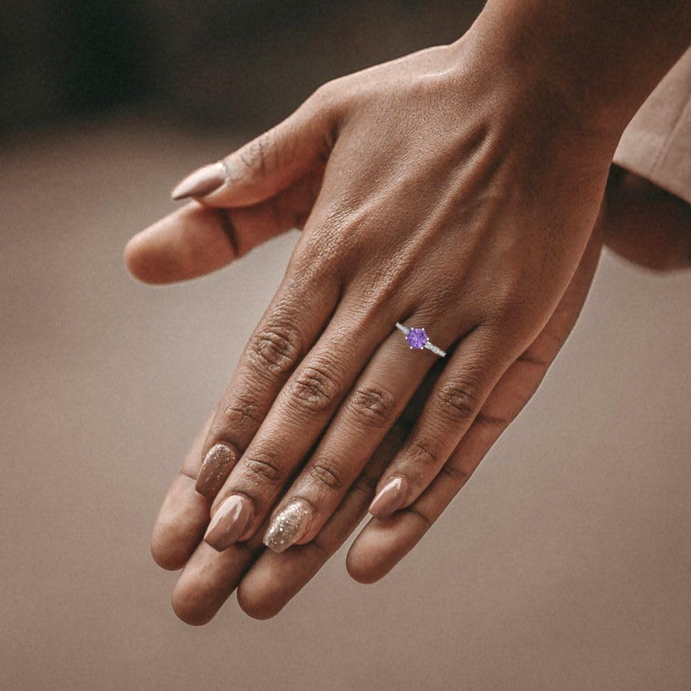 Clara Pucci 14K Solid White Gold 1.71 ctw Alexandrite Solitairewith Accents Ring for Women | Anniversary, Birthday Gift | 7.5mm Round Cut - Image 5