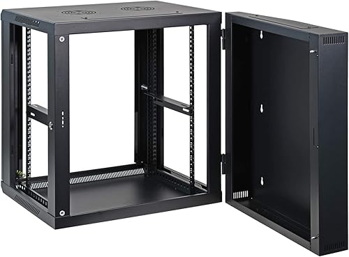 Miniatura 2 de AEONS Depot - Gabinete profesional de 12U para montaje en pared, gabinete de servidores de doble sección con bisagras de 19 pulgadas, estante de red