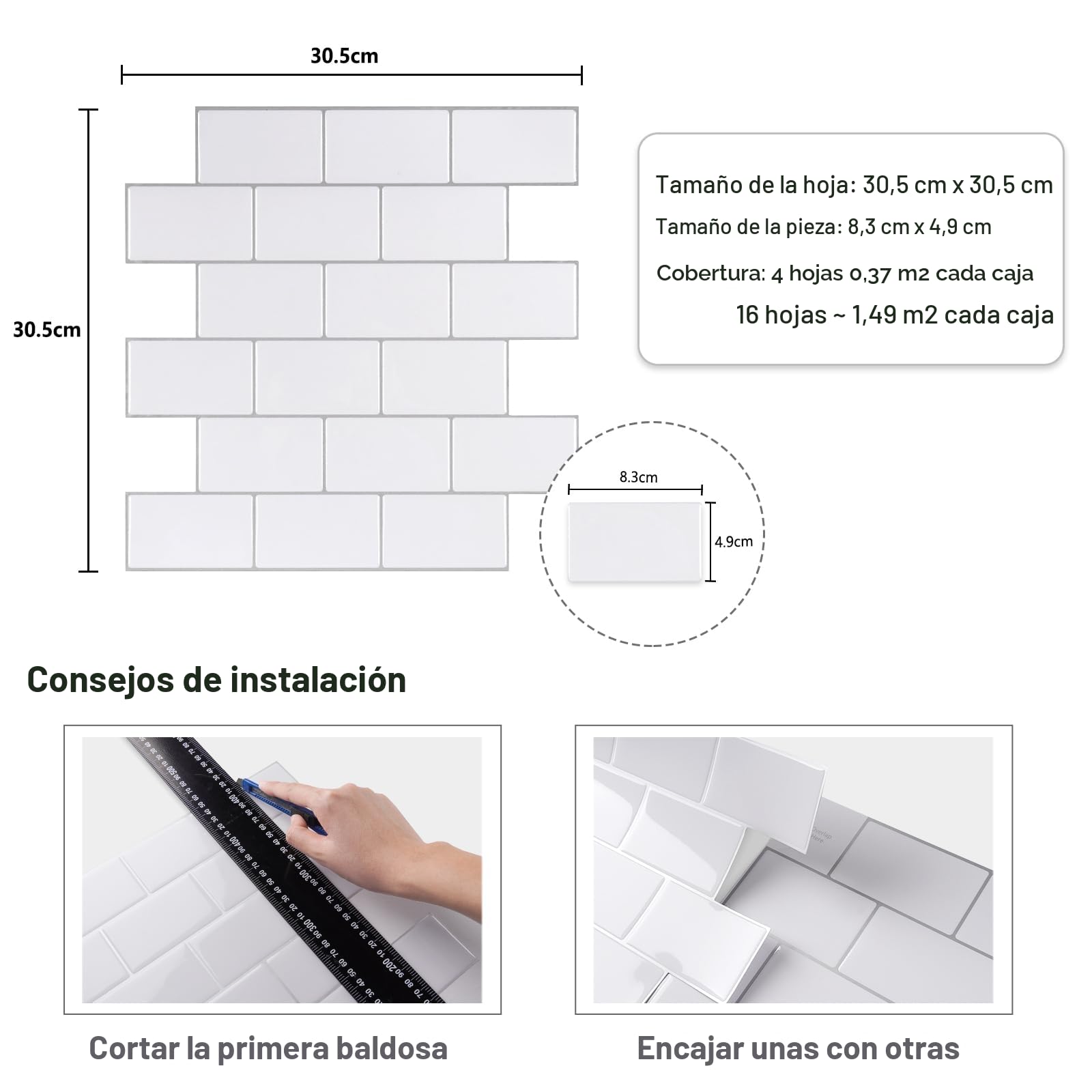 CRE8TIVE Baldosas Adhesivas Pared Cocina 30.5cm x 30.5cm 16 Piezas Azulejos Adhesivos Blanco Baldosas Adhesivas Pared Cocina 3d Moderno Sala de Estar Escaleras Cenefas Adhesivas Baño Impermeable