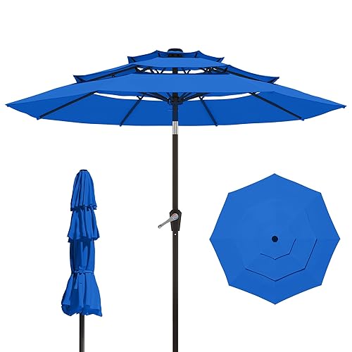 9FT 3 Tiers Patio Umbrella With Auto Tilt And Crank,