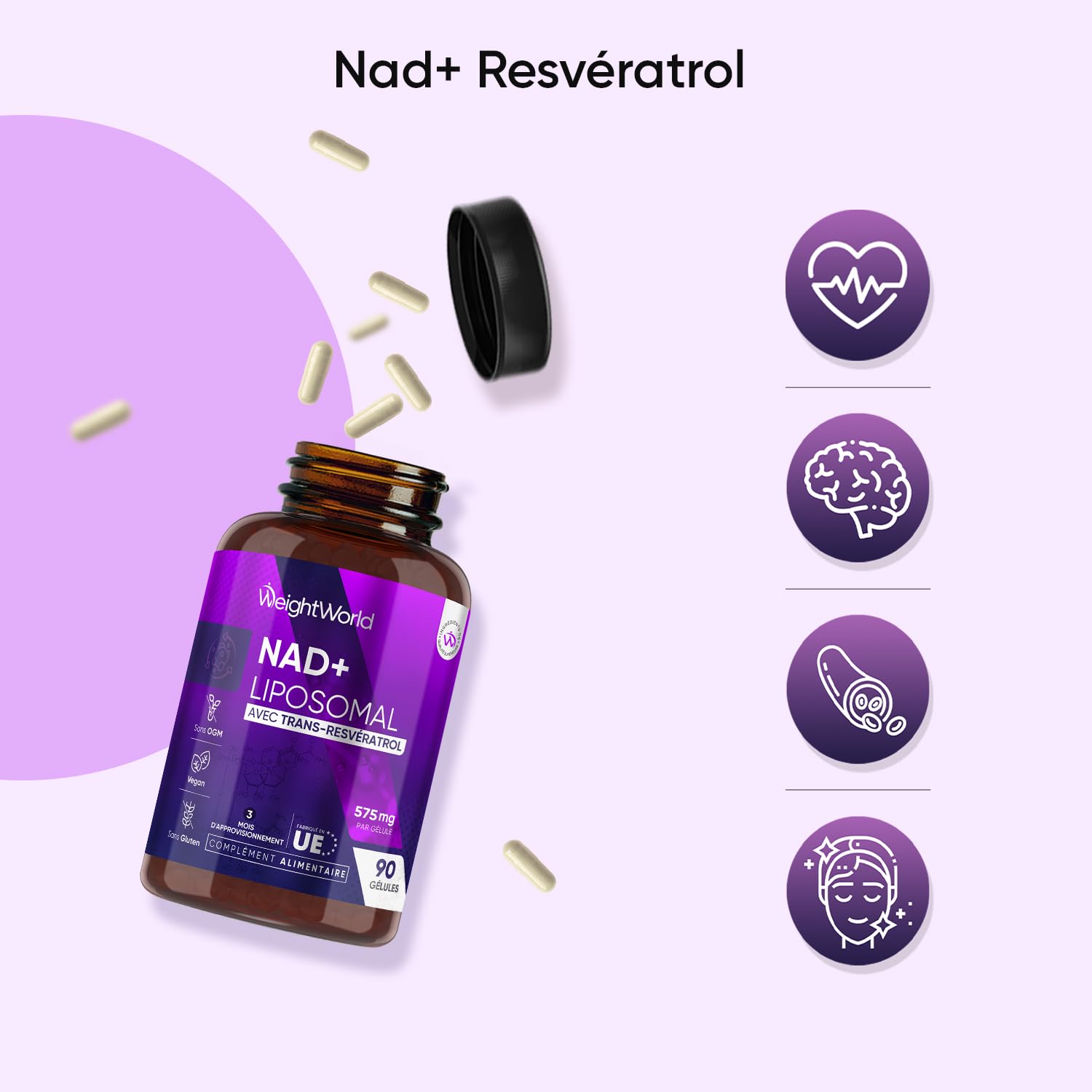 Nad+ Resveratrol Liposomale avec Complexe Phospholipidique, 90 Gélules