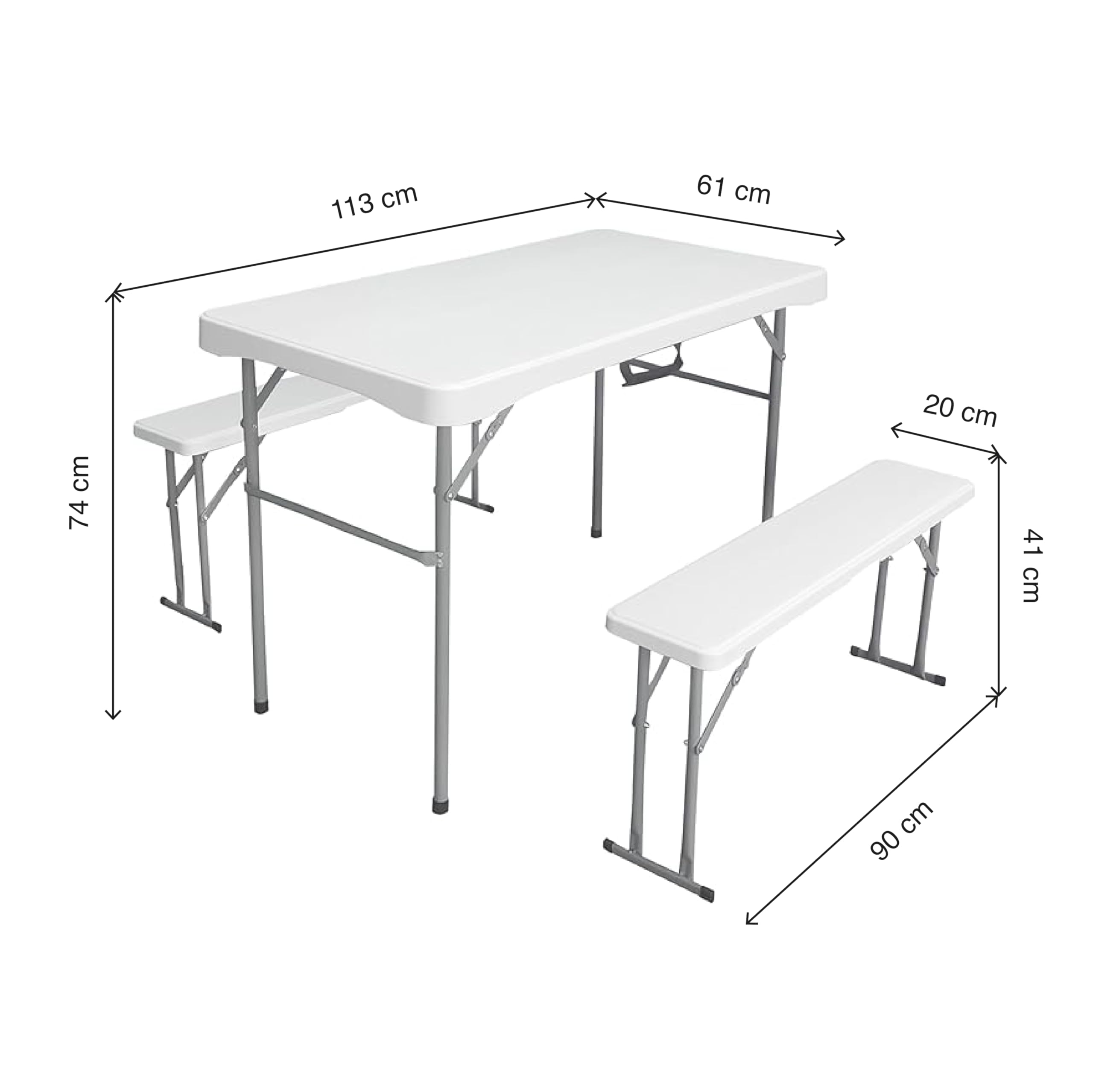 KG KITGARDEN - Set Picnic Mesa Plegable + 2 Bancos, 113x62x71cm, Blanco - Folding Picnic