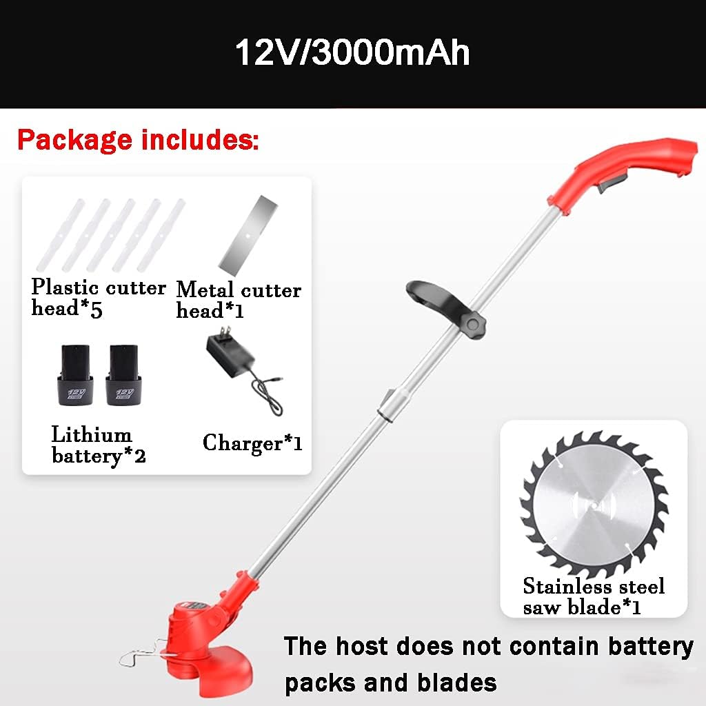 Edger Weed Wacker Home Garden Edger Trimmer Lawn Outdoor Portable Retractable Grass Trimmer 450W Motor 12V/2000 3000mAh Battery (Color : Red-12V/2000mAh Size: Battery2) (Red 12V/3000mAh)