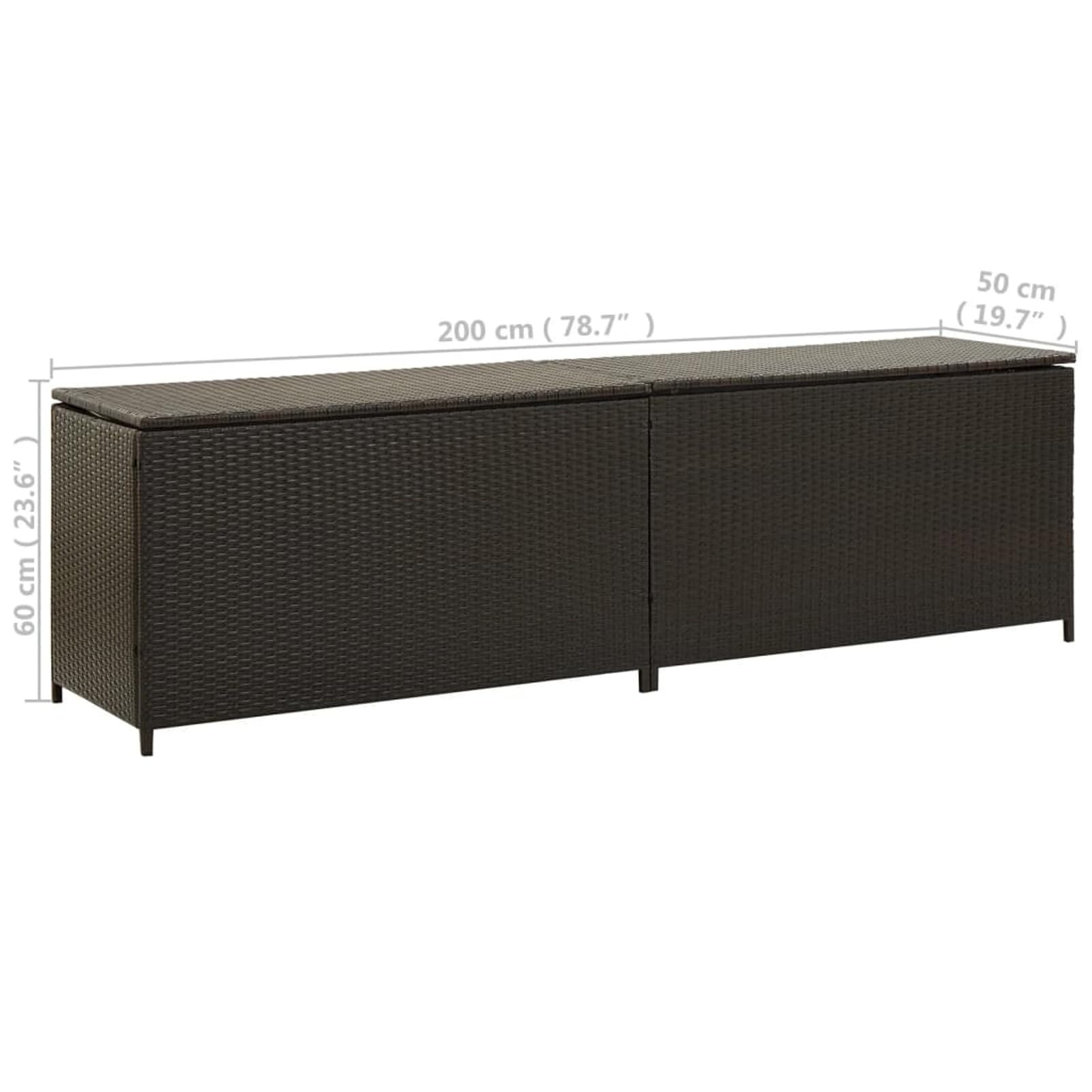 Homgoday Aufbewahrungsbox für den Garten, Truhe für den Außenbereich, Sitzbank für den Außenbereich, mit Aufbewahrungsbox, aus Polyrattan, 200 x 50 x 60 cm, Braun