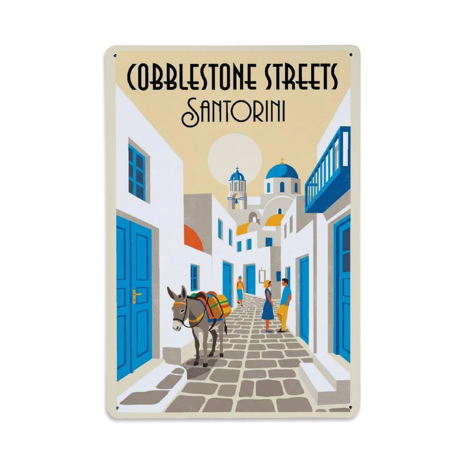 Gead 8X12inch Style Vintage Travel Santorini Cobblestone Streets Metal Tin Sign