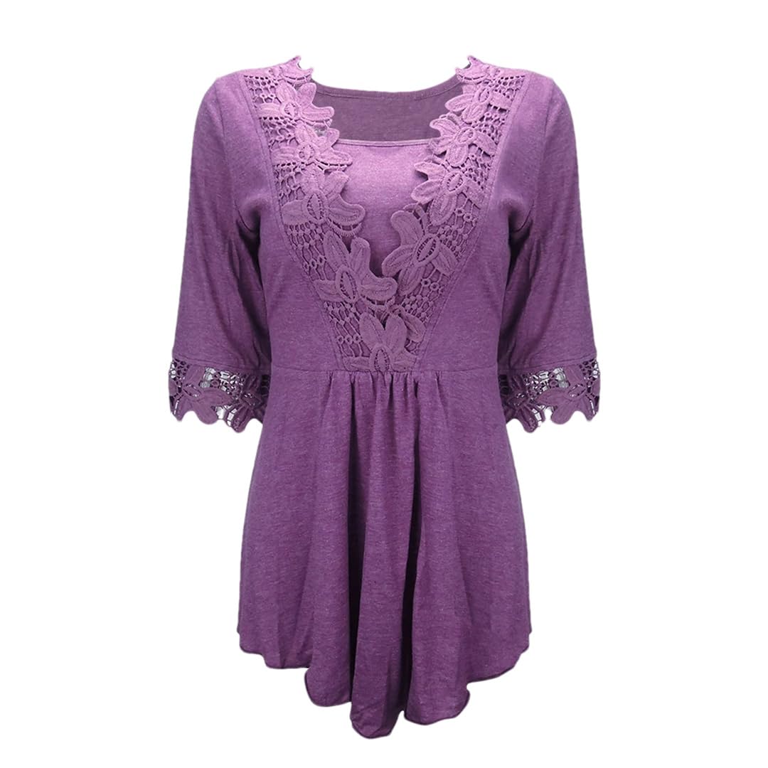 Camicetta da donna floreale all'uncinetto mezza manica camicetta irregolare casual top