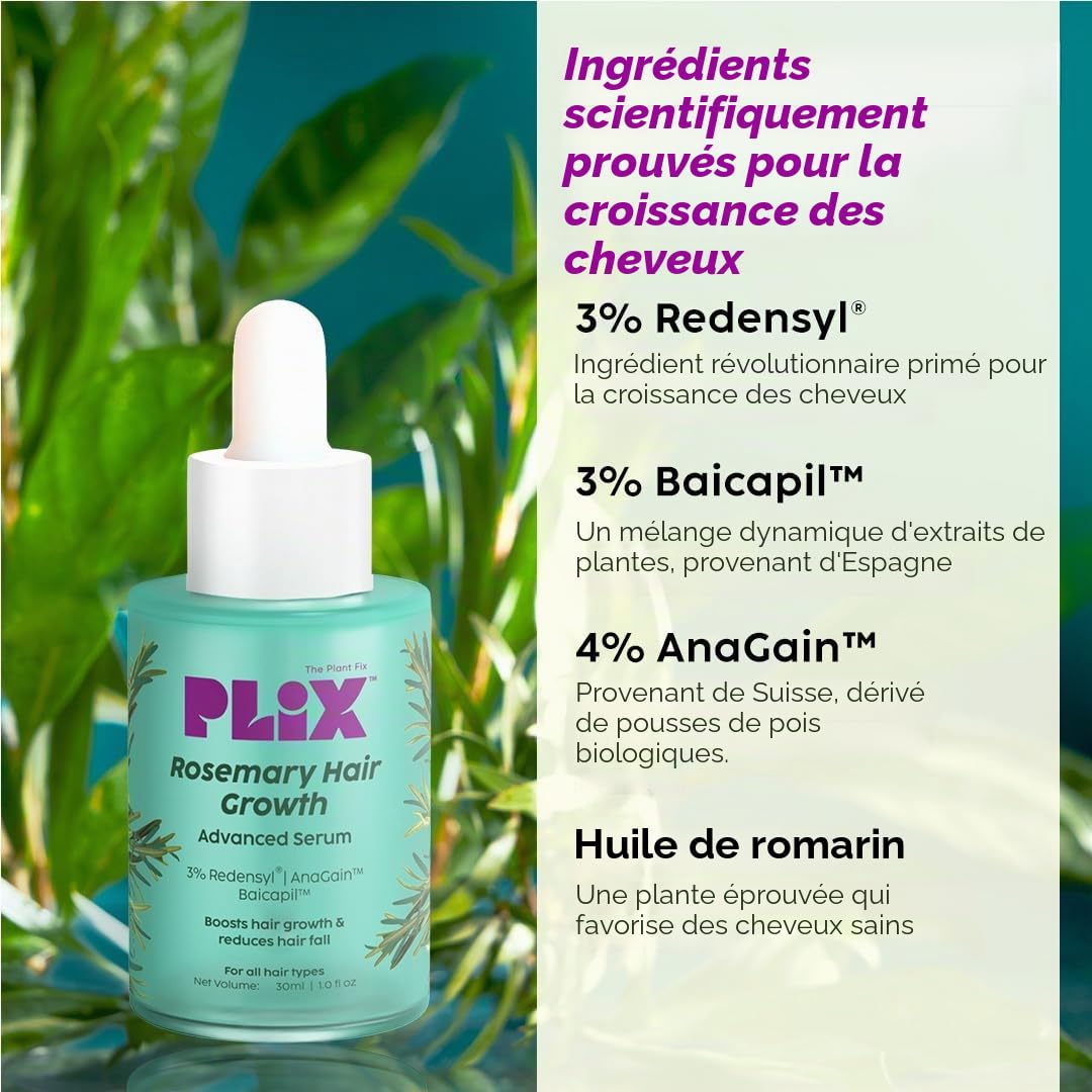 PLIX - THE PLANT FIX l Ensemble régime anti-chute de romarin avec sérum Redensyl 3 %, shampooing et après-shampoing l Réduit la chute des cheveux et renforce les cheveux l Sans sulfate et paraben l
