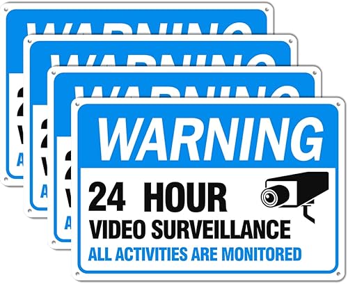 Miniatura 7 de Señal de videovigilancia, paquete de 4 letreros de cámara de seguridad de 10 x 10 pulgadas, material reflectante e impermeable, señal de vigilancia