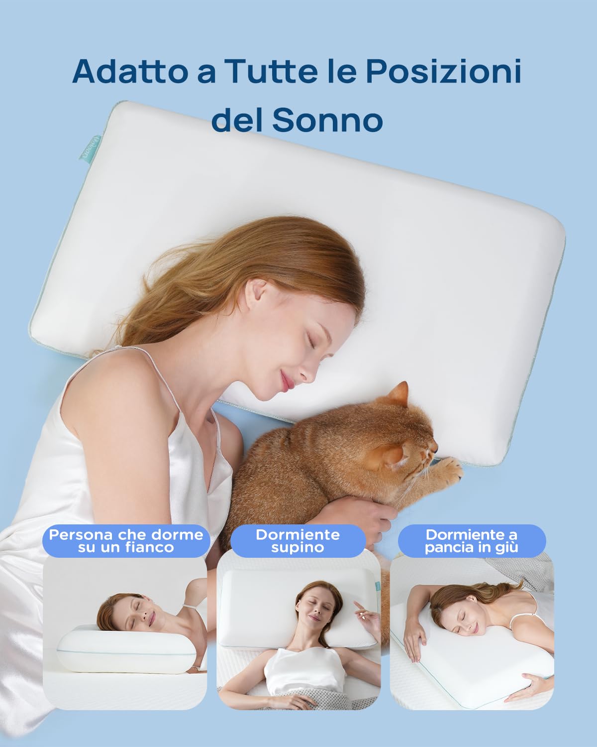 Releep Cuscino Memory Foam, Cuscino Cervicale Refrigerante e Morbido, 40x70 Cuscino Antirussamento, Cuscino Ortopedico Ergonomico, Cuscino per Dormire sul Fianco, Federa Traspirante e Lavabile