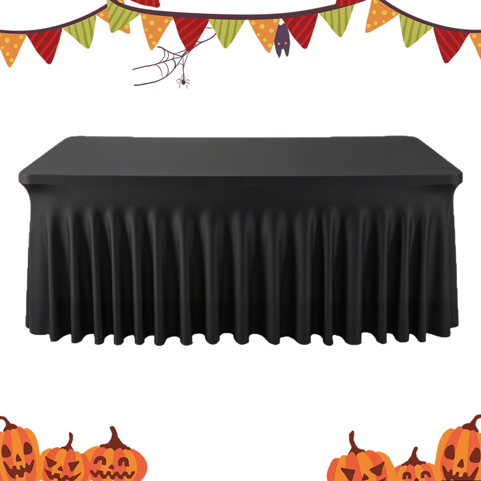 Spódnica na stół na Halloween, 1,8 m, plisowana czarna falbana, miękka spódnica na biurko na imprezę, wesele, urodziny, bankiety, dekoracja stołu w formie bufetu, pod prysznic, Boże Narodzenie, święta