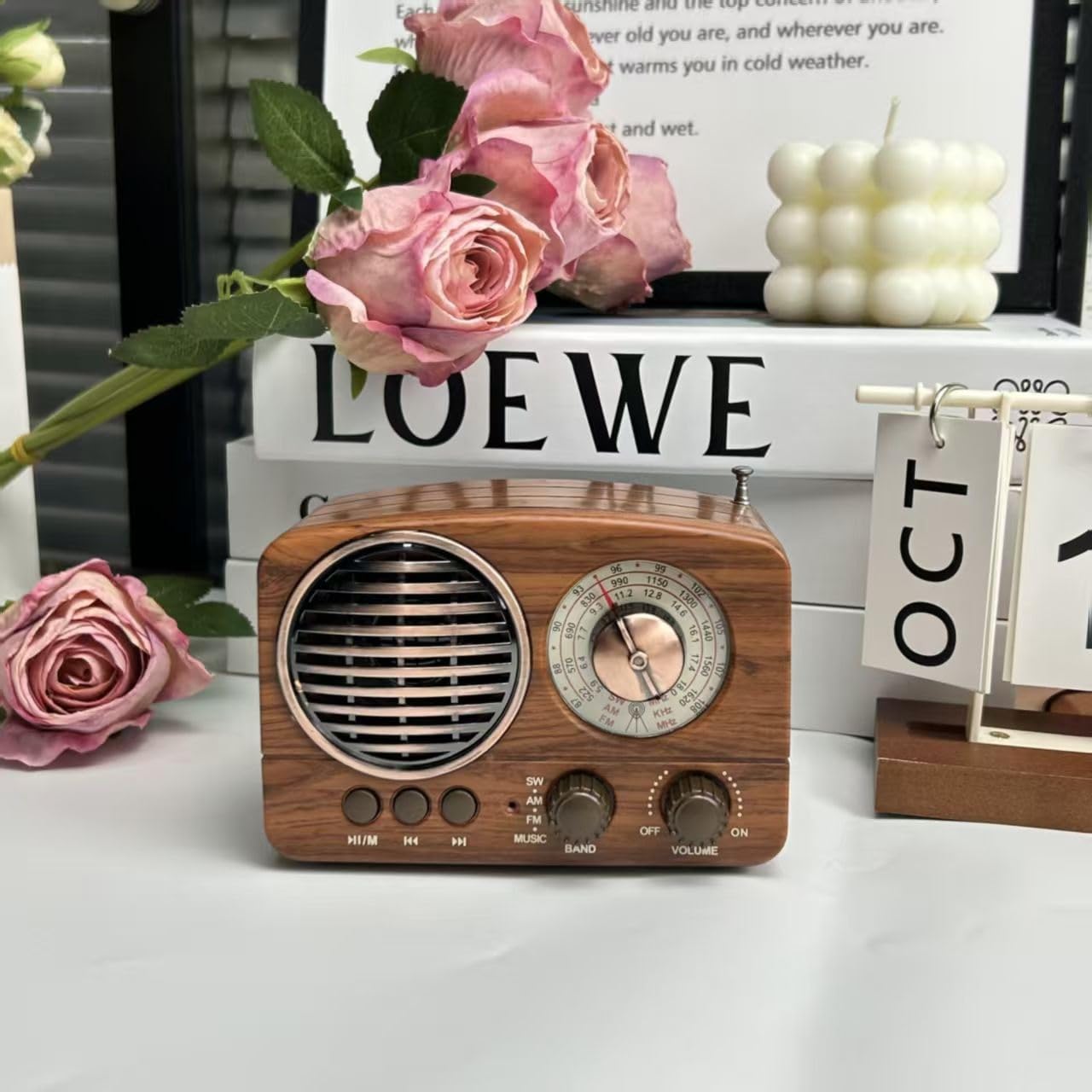 Bolsillo portátil Soy FM Radio, Radio Retro Walnut Wood Battery Operado con la Mejor recepción, Mini Radio Retro con Conector para Auriculares de 3,5 mm, 120 * 64 * 33mm