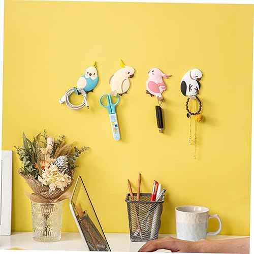 Miniatura 6 de ABOOFAN Ganchos adhesivos para colgar en la pared, 12 unidades, para baño, con forma de loro, para colgar en la pared, para ropa, pájaro, abrigo,