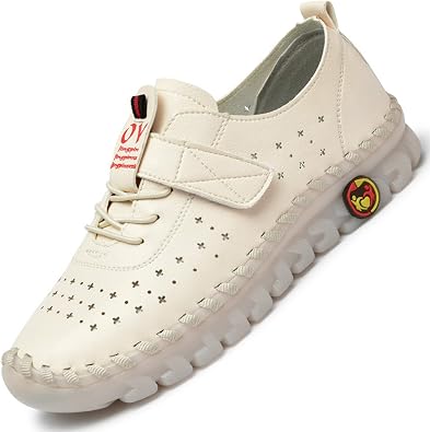 Womens Hollow Breathable Leather Flats Loafers Slip on Handmade Non-Slip Ultra Soft Bottom Casual Orthotic 4D Pain Relief Walking Dotmalls Shoes White,9,Women,9