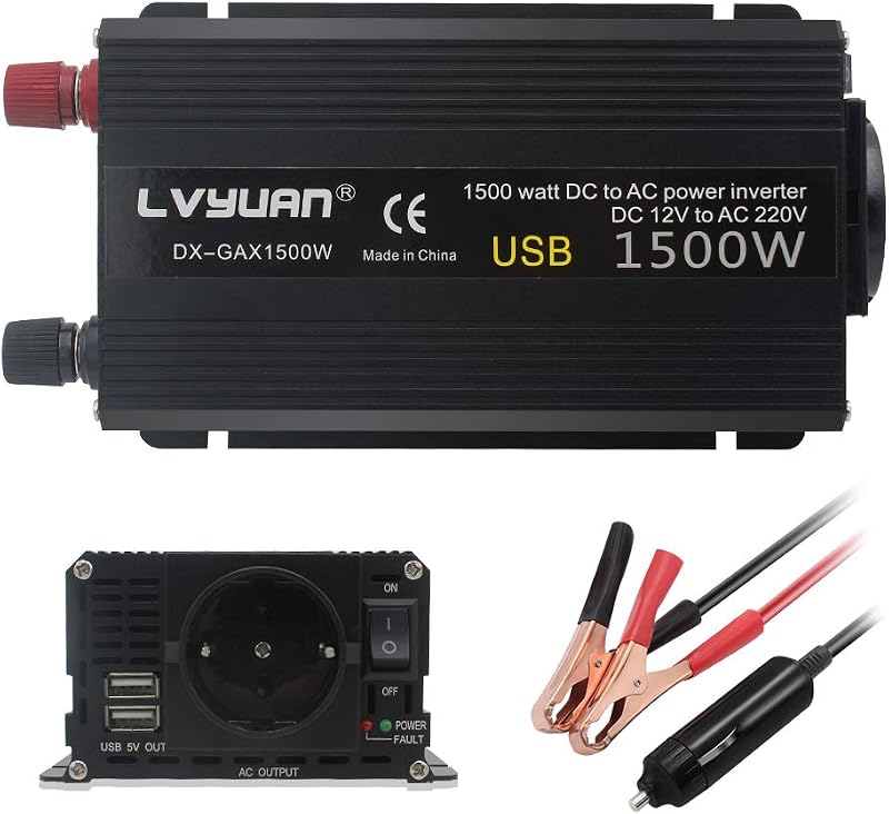 Cantonape 750W Feszültségátalakító 12V-230V - Autós Inverter EU Csatlakozóval és 2 USB Porttal Laptophoz, Kamerához, Okostelefonhoz