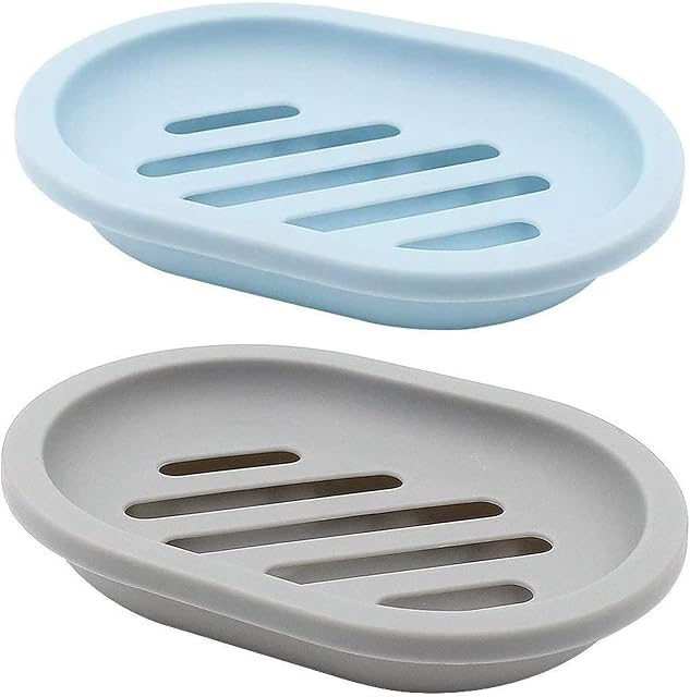 2 PCS soap Dish,Soap Holder,Travel Soap Box Container,Soap dish With double drain design,Portable Shower Soap Box Perfect for Bathroom, Travel, Camp (Grey and blue)