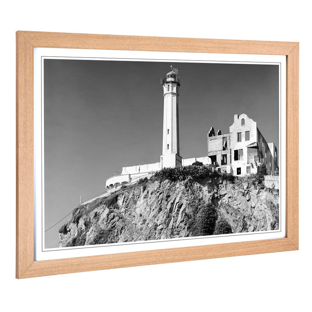 Big Box Art Framed Print of Architecture Lighthouse Alcatraz, California Design | Wall Art Picture| Home Decor for Kitchen, Living Room, Bedroom, Hallway, Oak, A2 / 24.5x18 Inch / 62x45cm