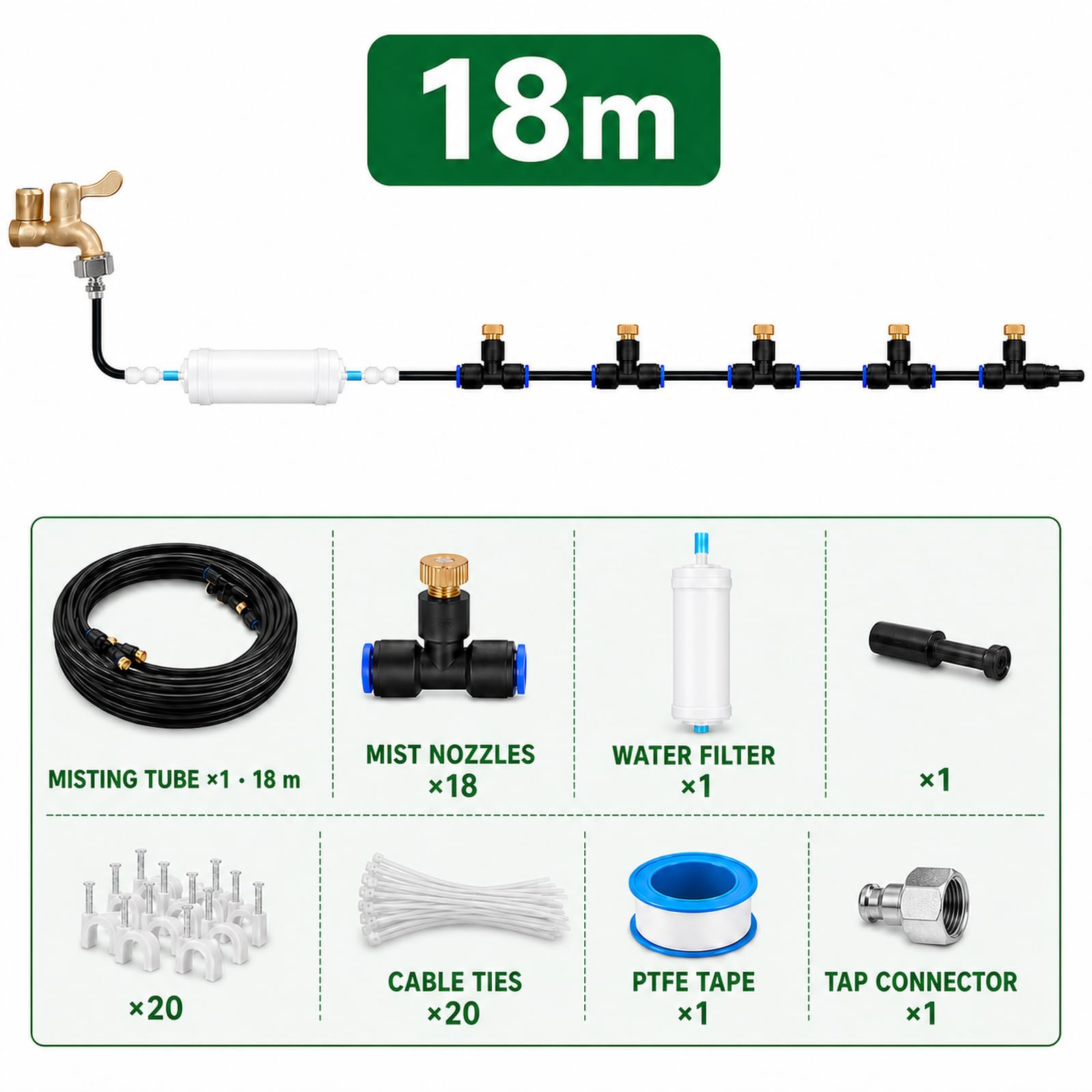 Brumisateur Exterieur terrasse,Brumisateur pergola,Kit De Tuyau Brumisateur par Brume,Kit D’Irrigation,Refroidissement,Brumisation Fine,Élimination poussières,pour Pelouse,Terrasse